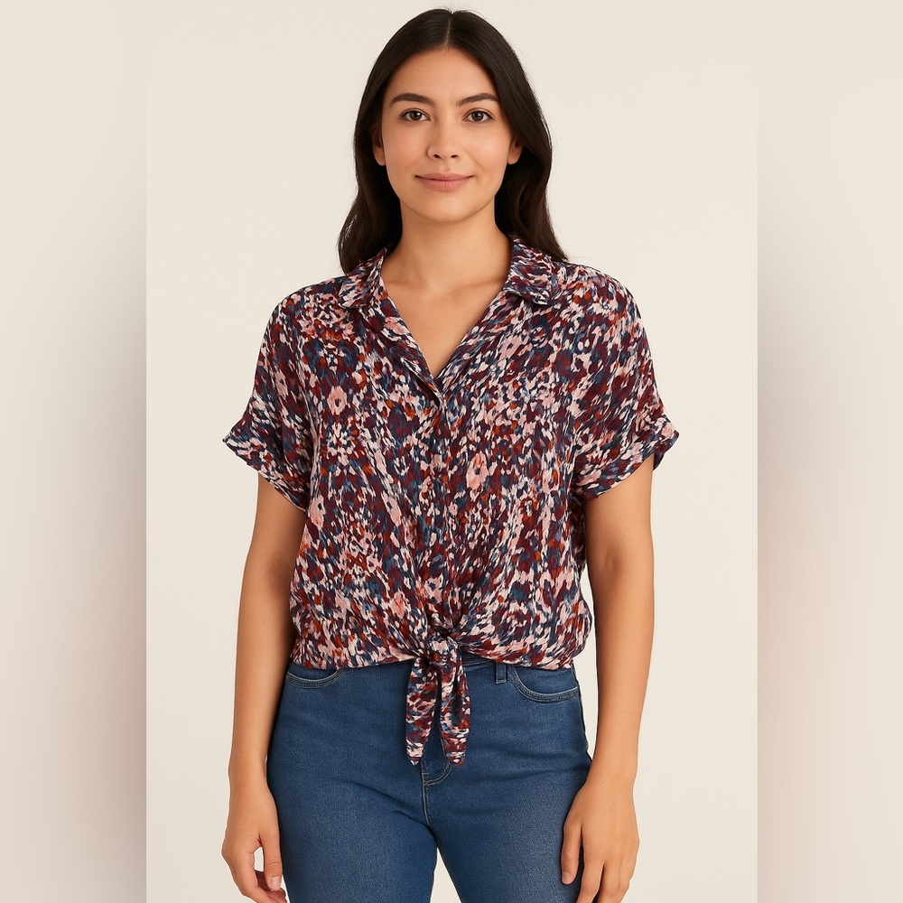 Beach Lunch Lounge Tie Front Boxy Top Women's Medium Beachy Lightweight Coastal